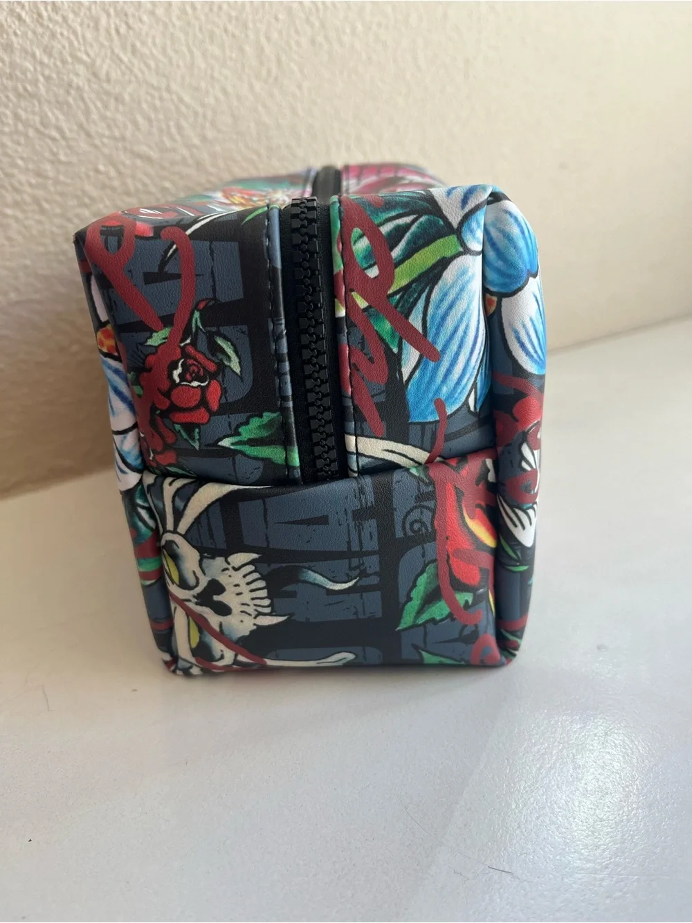 Ed Hardy Black Multicolor Koi & Floral Cosmetic Bag